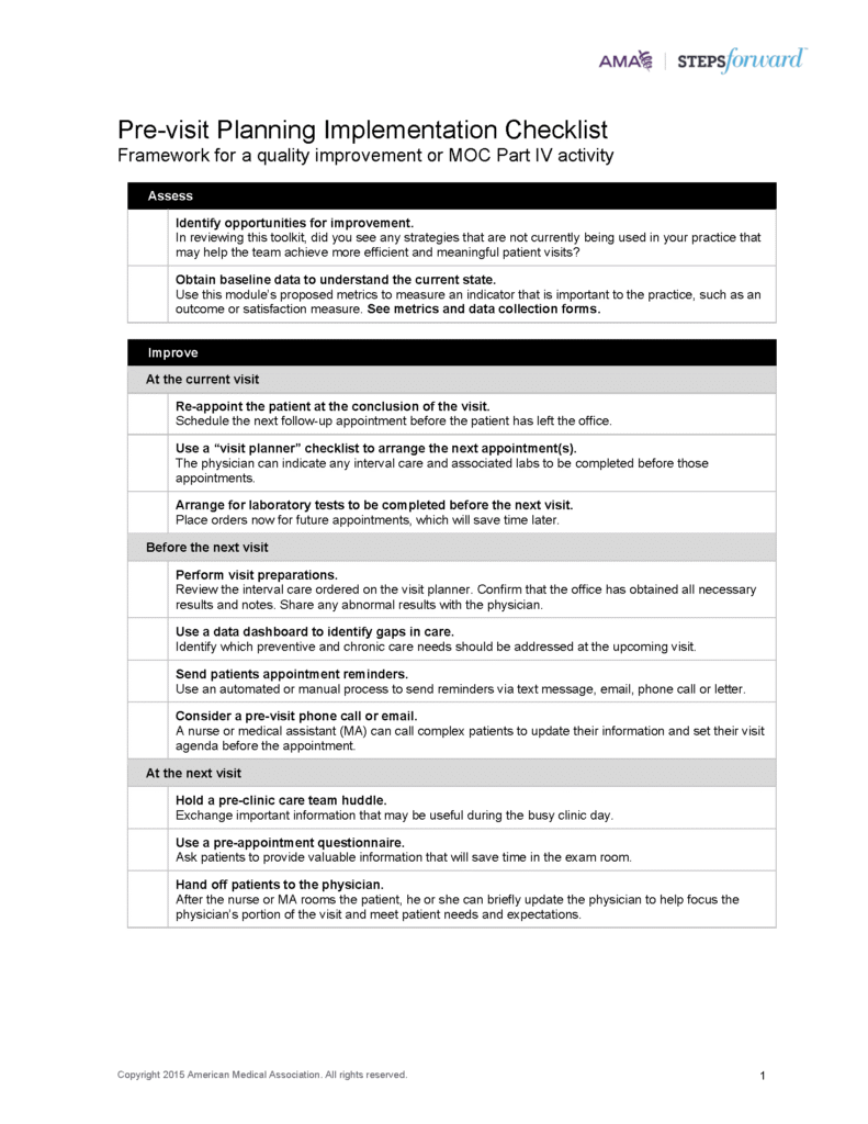 Pre-Visit Planning Implementation Checklist